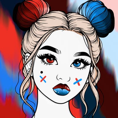 realistic girl with two buns on her hair and lips