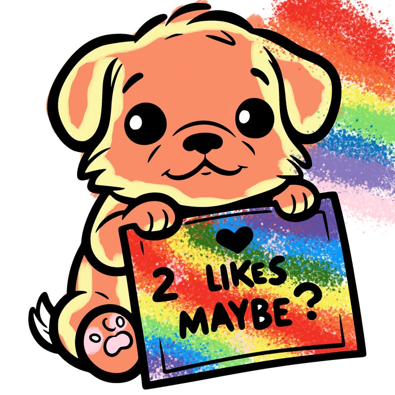 a puppy holding a sign that says 2 likes maybe?
