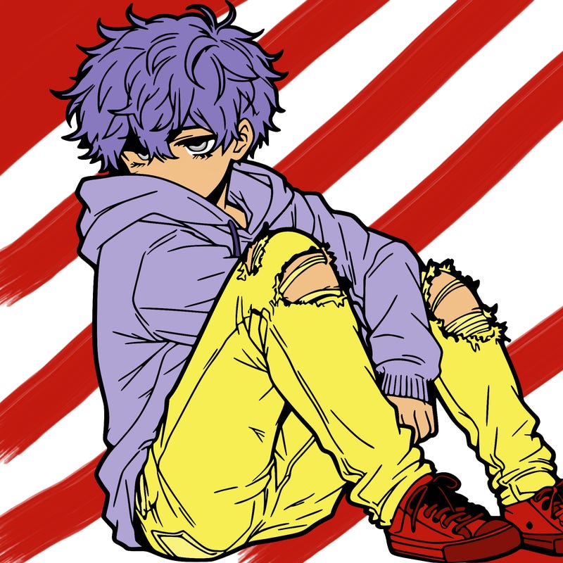 a male hoddie ripped jeans messy hair anime