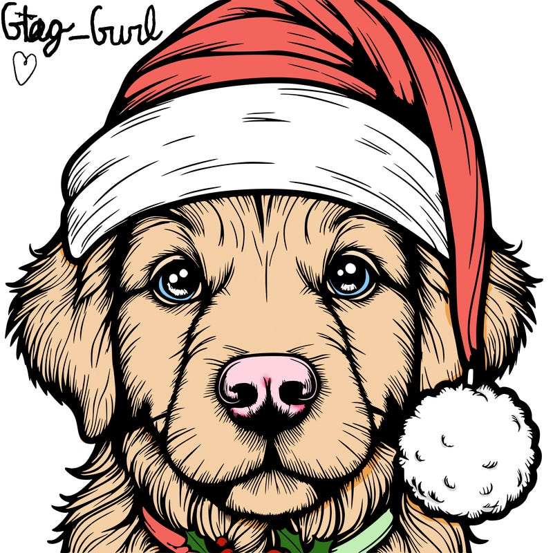 realistic dog with a christmas hat