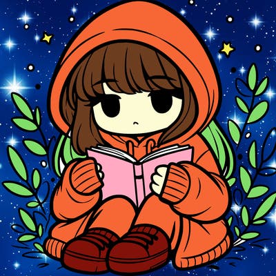girl in oversized hoodie reading a book