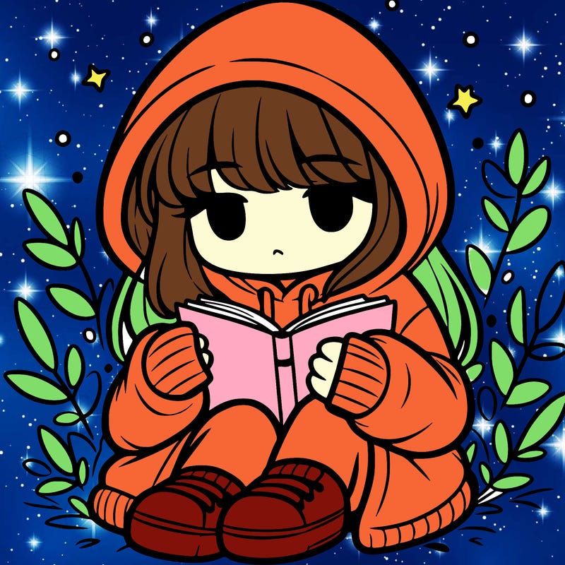 girl in oversized hoodie reading a book