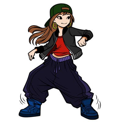teenage girl doing street dance in baggy clothes