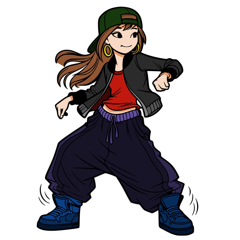 teenage girl doing street dance in baggy clothes