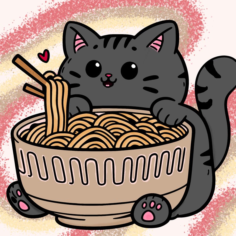 cat with ramen