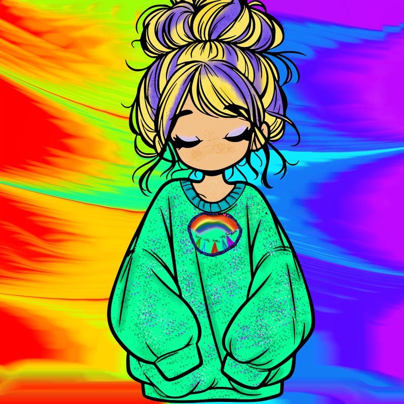 girl with baggy sweatshirt and messy bun