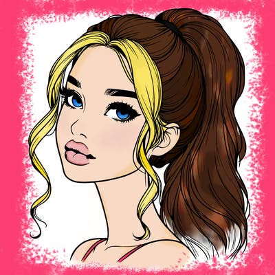 realistic girl with a ponytail on her hair and lips