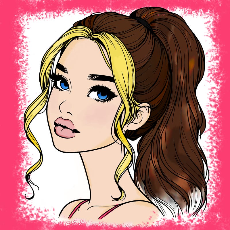 realistic girl with a ponytail on her hair and lips