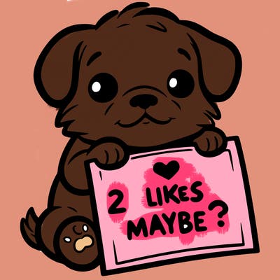 a puppy holding a sign that says 2 likes maybe?