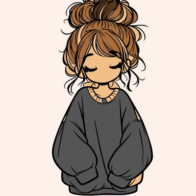 girl with baggy sweatshirt and messy bun