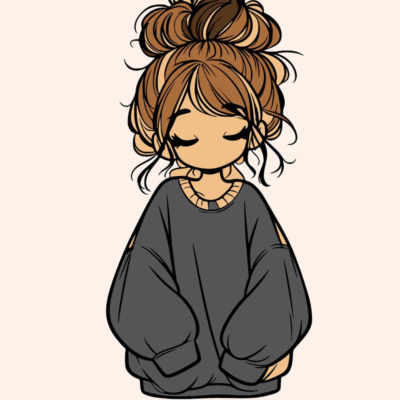 girl with baggy sweatshirt and messy bun