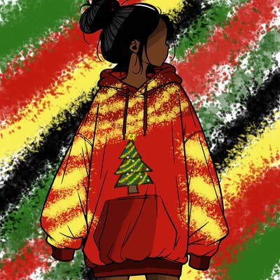 realistic girl with a oversized sweatshirt on and a bun