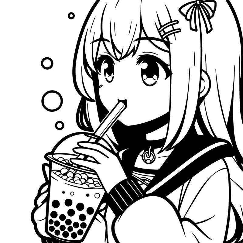 anime girl drinking boba tea