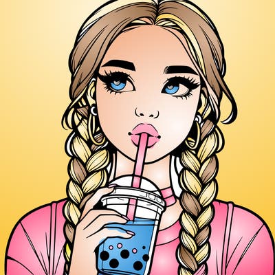 realistic girl with braided hair drinking boba