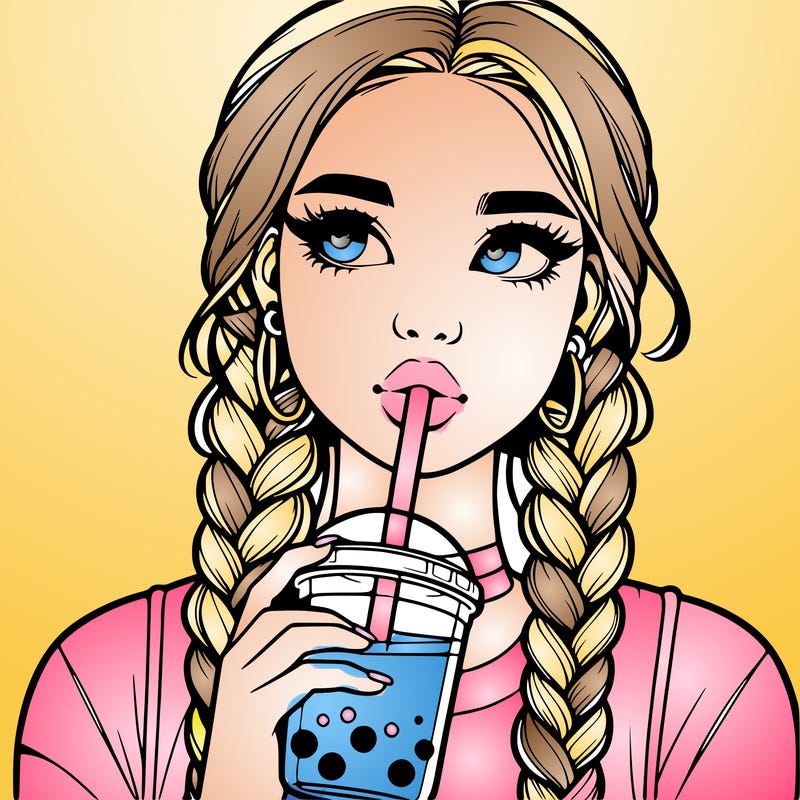 realistic girl with braided hair drinking boba