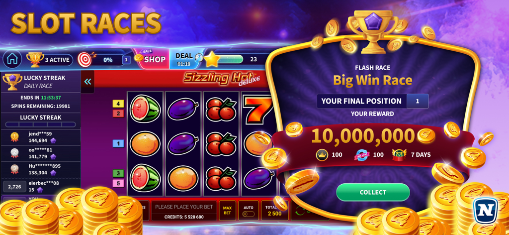 GameTwist Slot Races big win reward screen showing 10 million twists