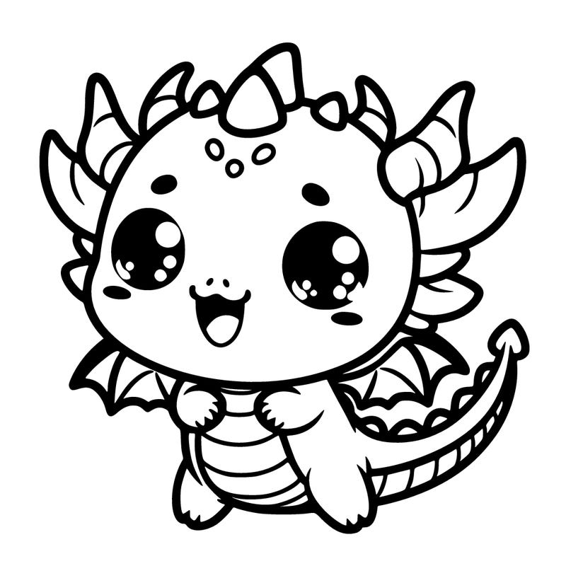 a kawaii-style drawing featuring a cute dragon with a playful face.