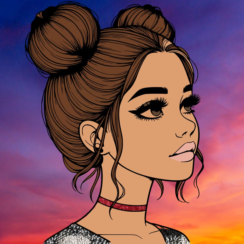 realistic girl with buns on the top of her head