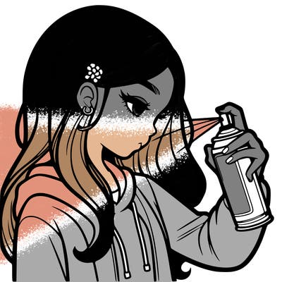 a realistic girl spray painting