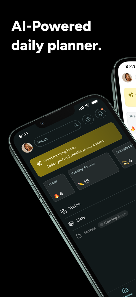 BeforeSunset AI - BeforeSunset AI daily planner app dashboard showing tasks and weekly goals on a dark interface