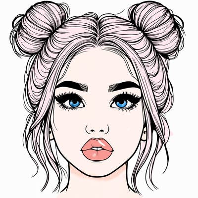 realistic girl with two buns on her hair and lips