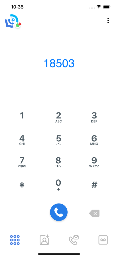 Écran de numérotation de l'application KingKing affichant un clavier numérique et un numéro de téléphone saisi pour les appels VoIP