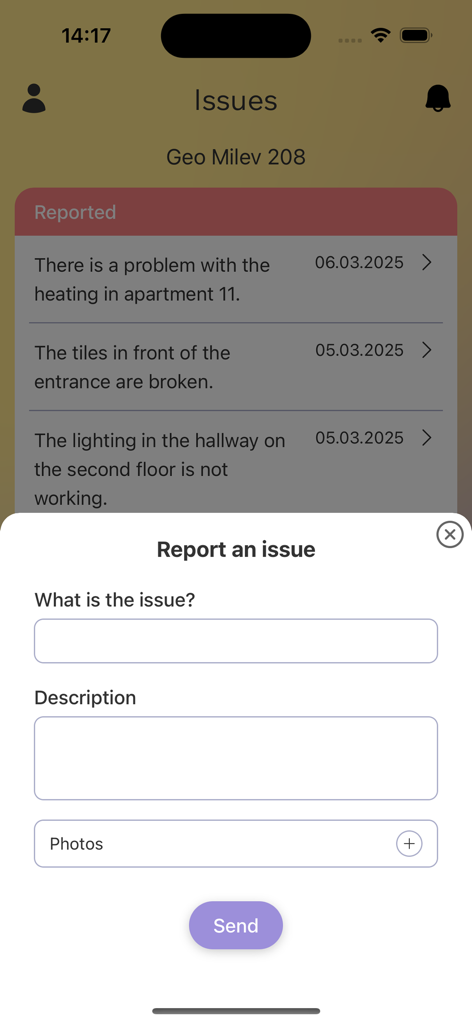 LIVO by Angry Building - Interface for reporting and tracking building maintenance issues in the LIVO property management app
