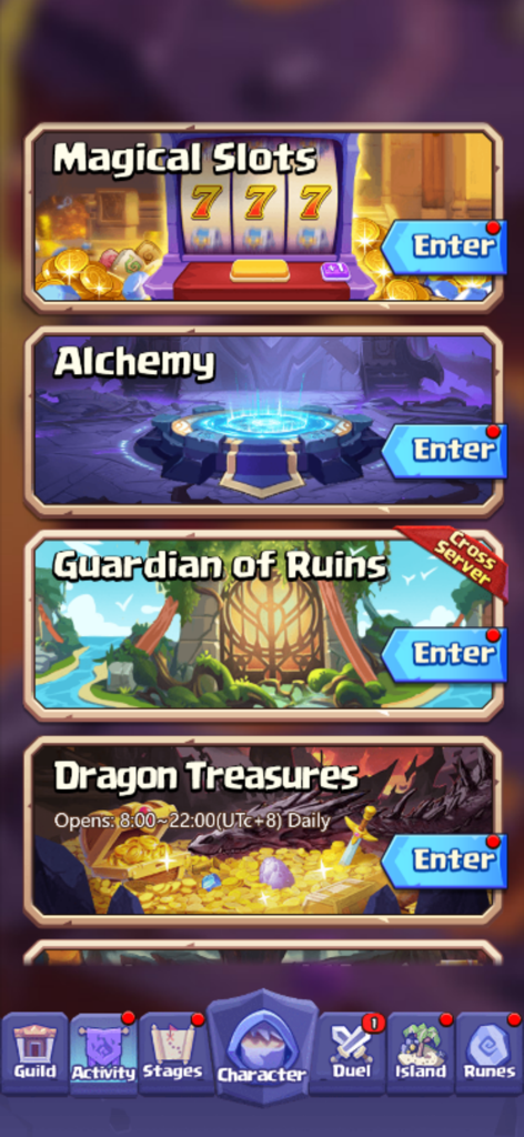 Rage Mage - Rage Mage game screen showing different activity modes like Magical Slots and Dragon Treasures