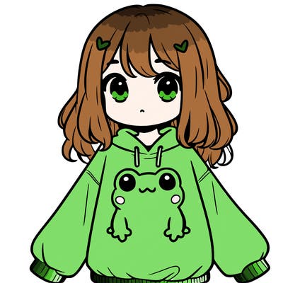 girl wearing frogging sweatshirt