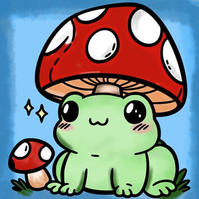 a cute frog with a mushroom hat