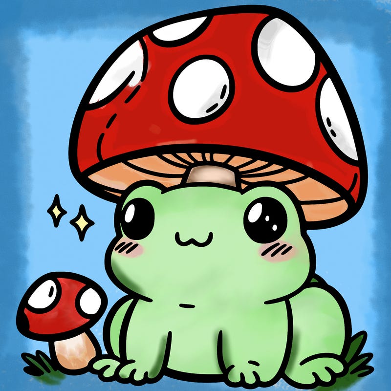 a cute frog with a mushroom hat
