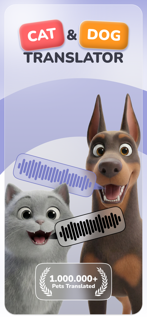 Cat & Dog Translator: Dog Talk - Animated cat and dog characters on the main screen of the Cat and Dog Translator app