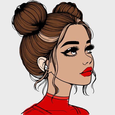 realistic girl with buns on the top of her head