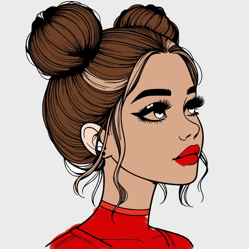 realistic girl with buns on the top of her head
