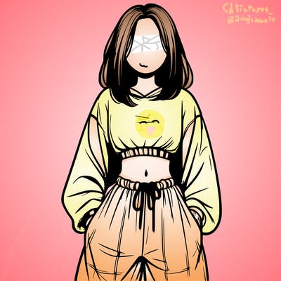 realistic girl faceless with baggy pants and a crop top