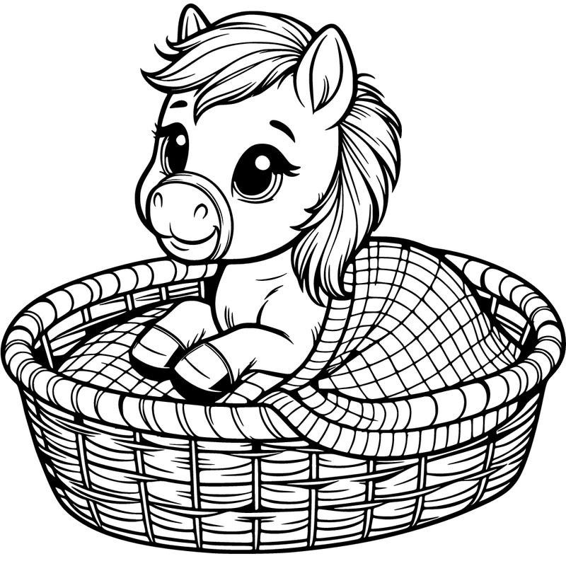 baby horse sitting in a netted blanket