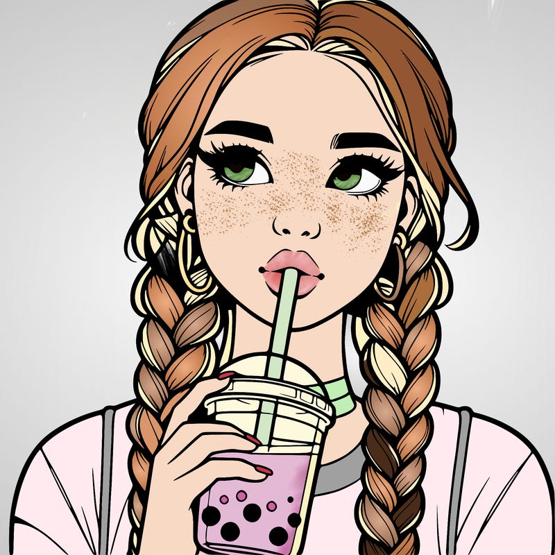 realistic girl with braided hair drinking boba
