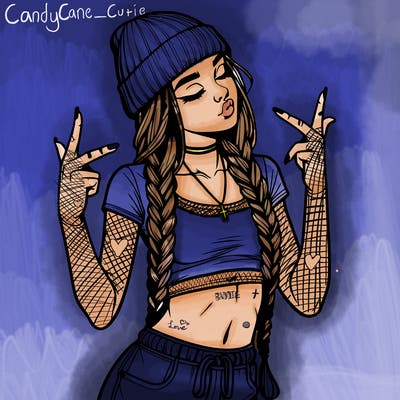 realistic teenage girl with braids and a beanie and crop top doing 🫶🏼