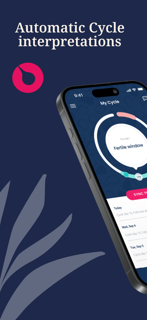 Schermata dell'app Tempdrop che mostra interpretazioni automatiche del ciclo e la finestra fertile.