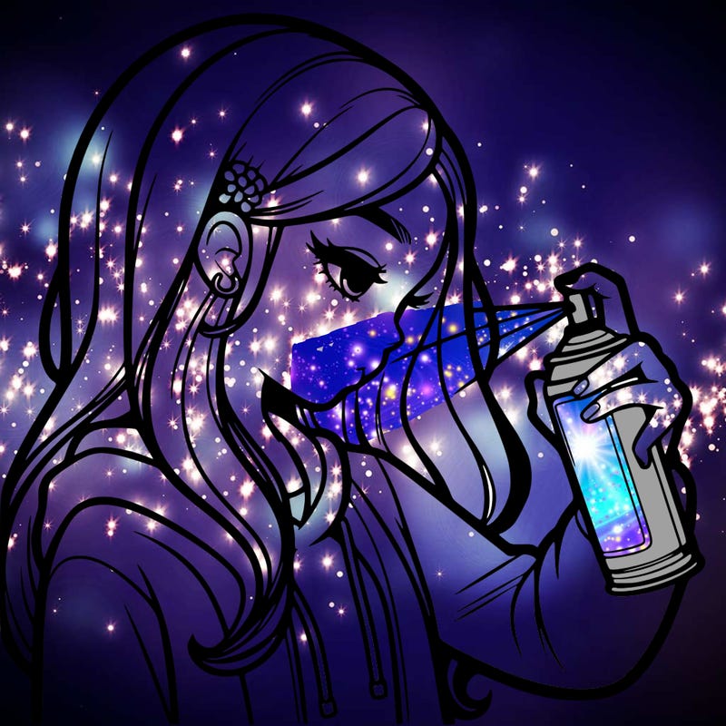 a realistic girl spray painting