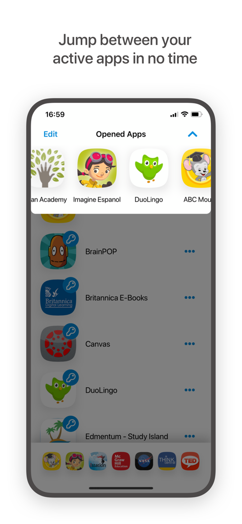 ClassLink LaunchPad app interface displaying a list of active educational applications