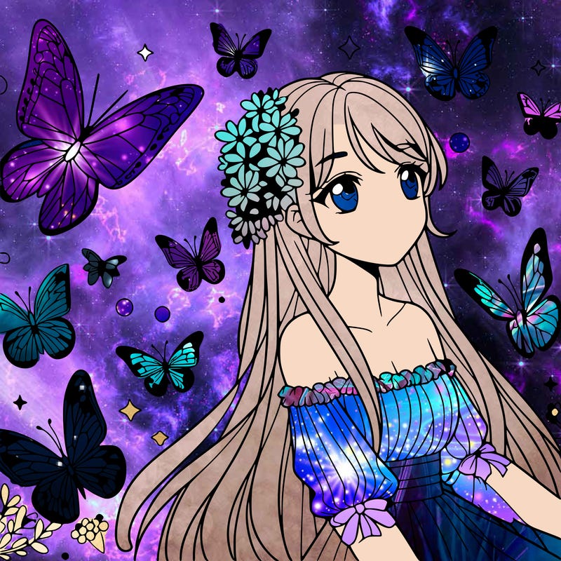 butterflies flying all around a really pretty girl realistic