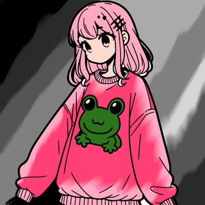 girl wearing frogging sweatshirt
