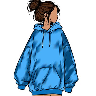 realistic girl with a oversized sweatshirt on and a bun