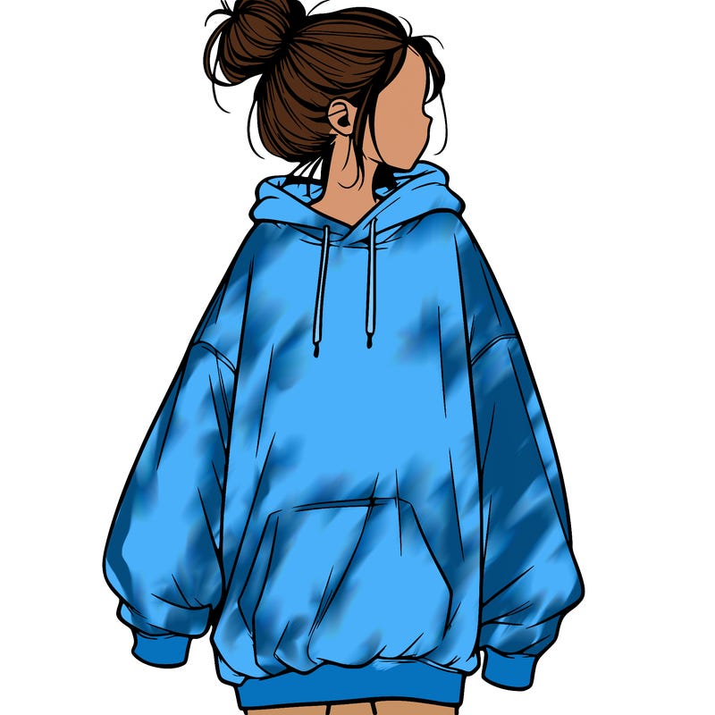 realistic girl with a oversized sweatshirt on and a bun