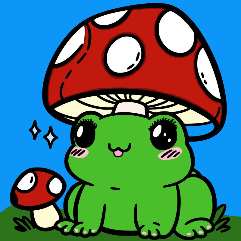 a cute frog with a mushroom hat