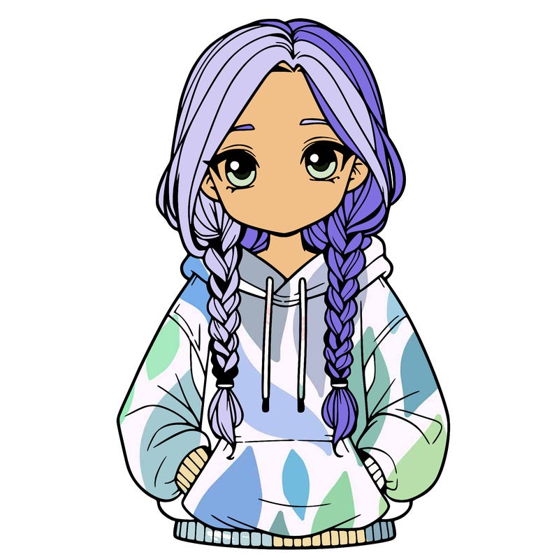 a realistic girl with a oversized hoodie and she has braids