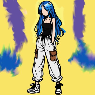 girl in baggy pants crop top and long hair