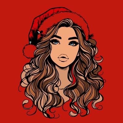 realistic christmas girl with wavy hair and lips