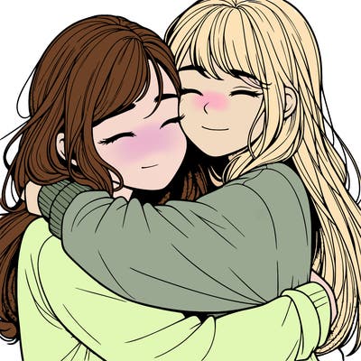 realistic two girls hugging
